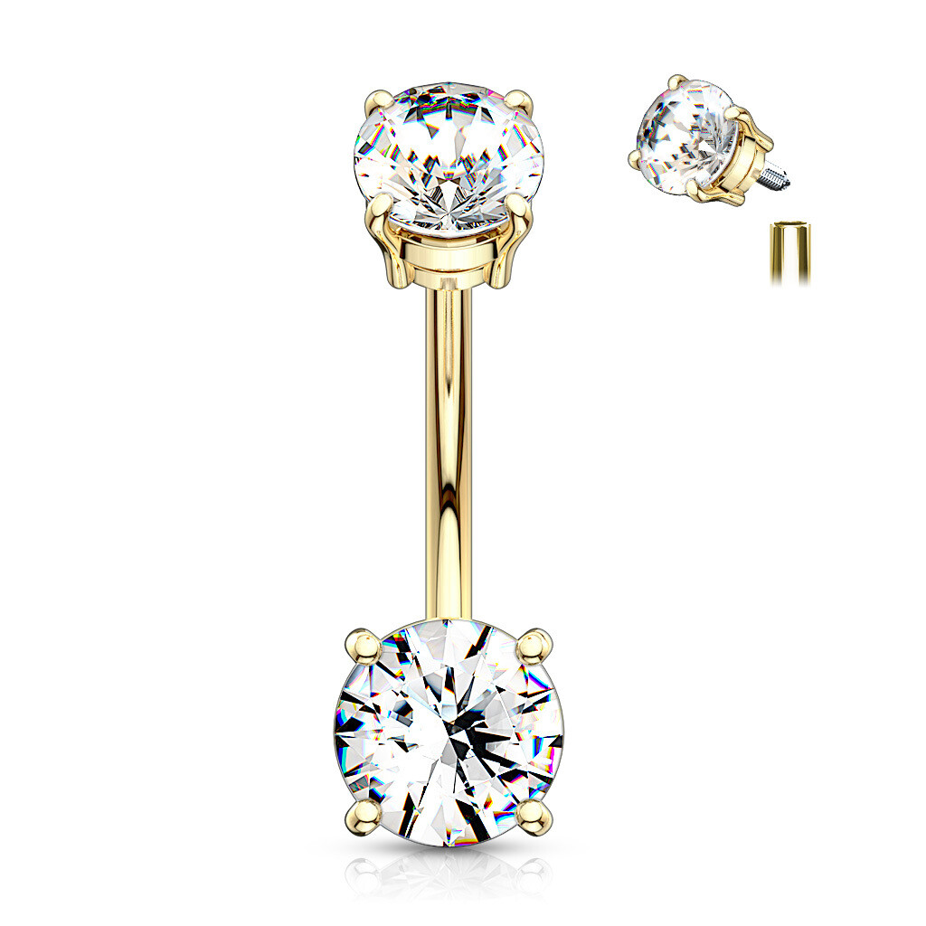 Bauchnabelpiercing mit Zirkonia Kristallen vergoldet