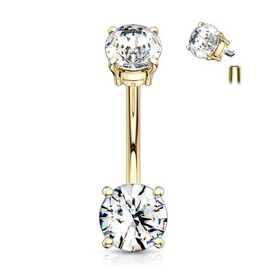 Bauchnabelpiercing mit Zirkonia Kristallen vergoldet
