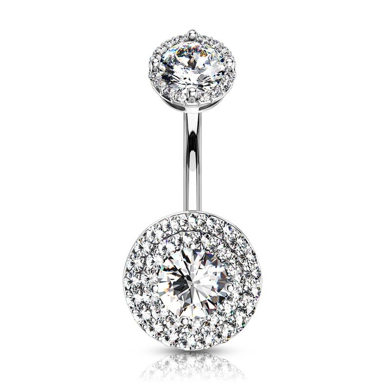 Piercing au nombril cercle de zirconia argenté