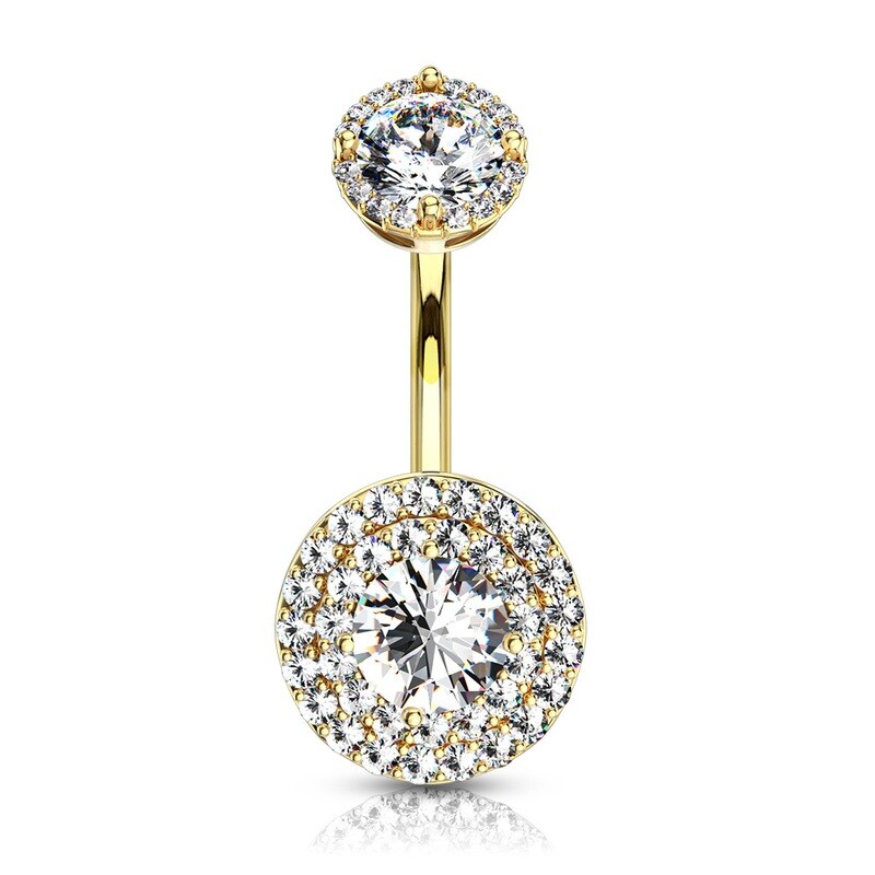 Piercing au nombril cercle de zirconia doré