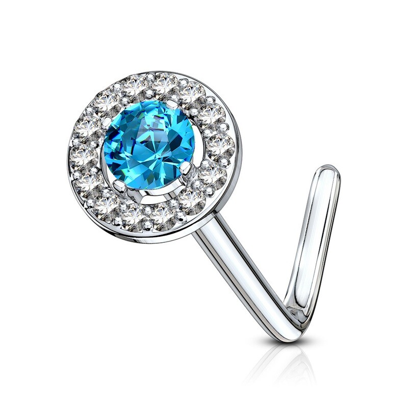 Piercing de nez avec cercles de cristaux aqua