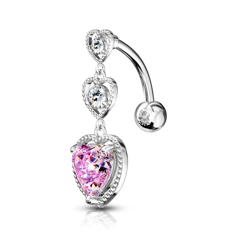 Piercing au nombril cœurs inversés roses