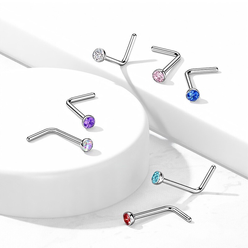 Nasenstecker gebogen aus Titan aqua