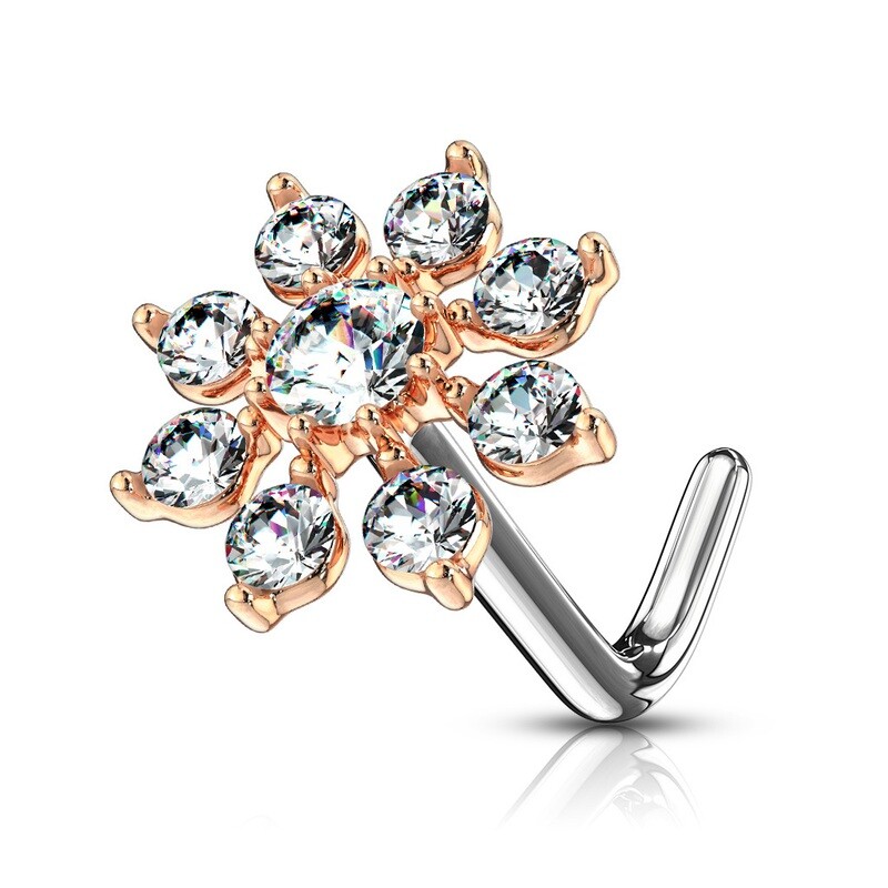 Nasenstecker gebogen acht blättrige Blume rosegold