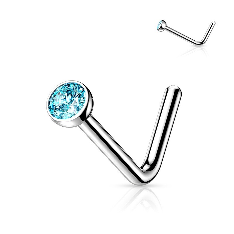 Nasenstecker gebogen aus Titan aqua