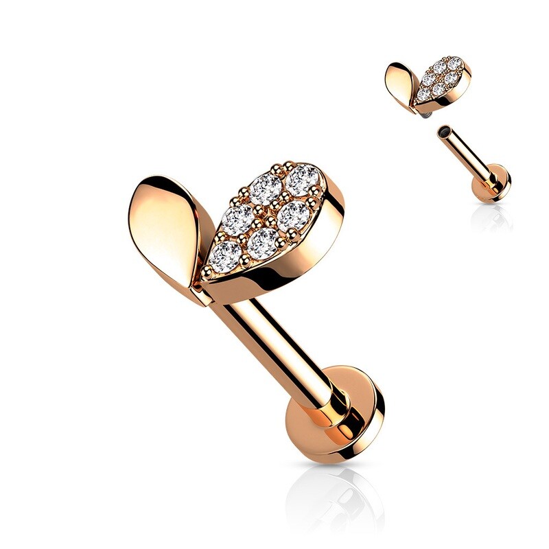 Labret mit Innengewinde Kristallherz rosegold