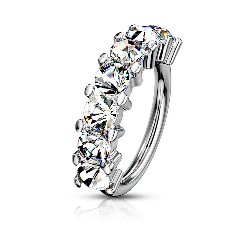 Nasenpiercing Ring sieben Kristallen weiss