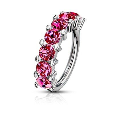 Nasenpiercing Ring sieben Kristallen pink
