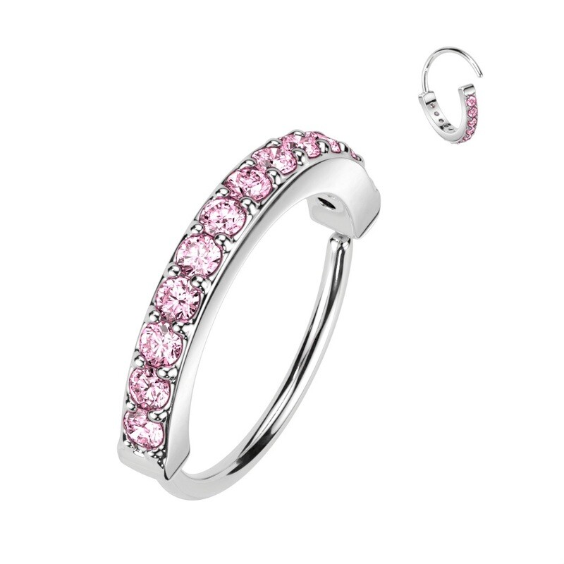 Nasenpiercing Ring einzeiliger CZ Halbkreis Pink Platin