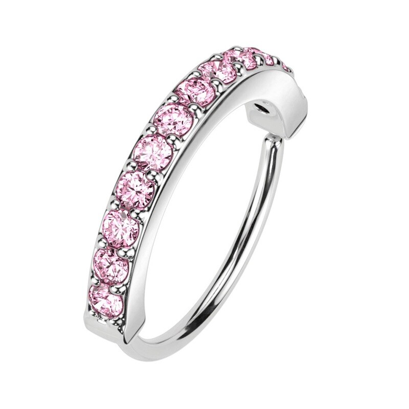 Nasenpiercing Ring einzeiliger CZ Halbkreis Pink Platin