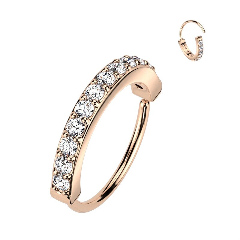 Nasenpiercing Ring einzeiliger CZ Halbkreis 14k rosegold