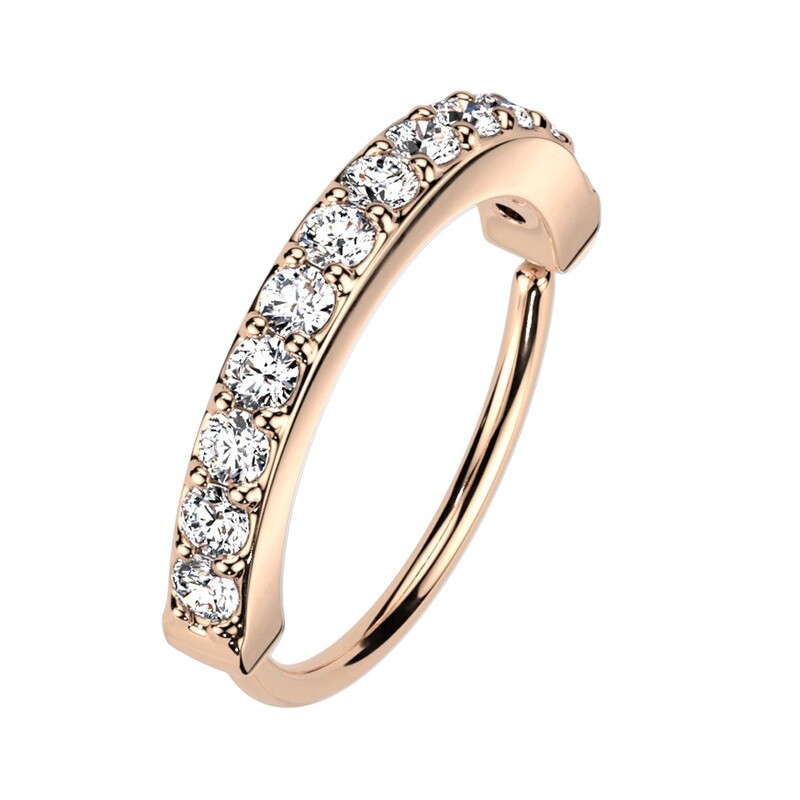 Nasenpiercing Ring einzeiliger CZ Halbkreis 14k rosegold