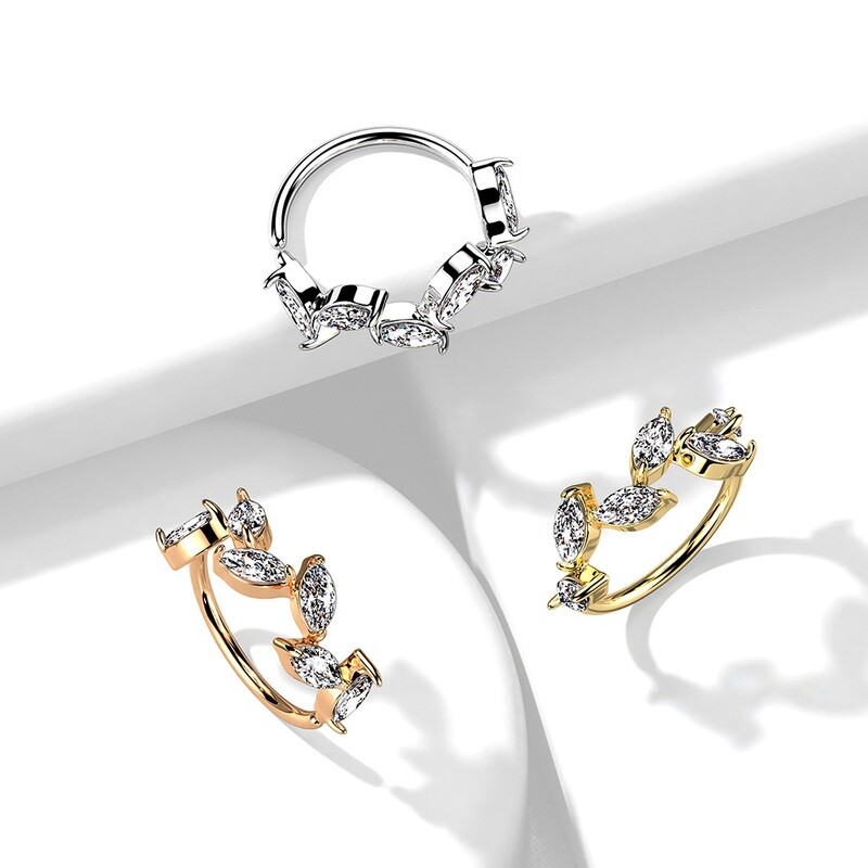 Nasenpiercing Ring Kristallblätter 14K rosegold