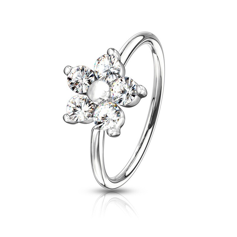Nasenpiercing Ring Kristallblume platiniert