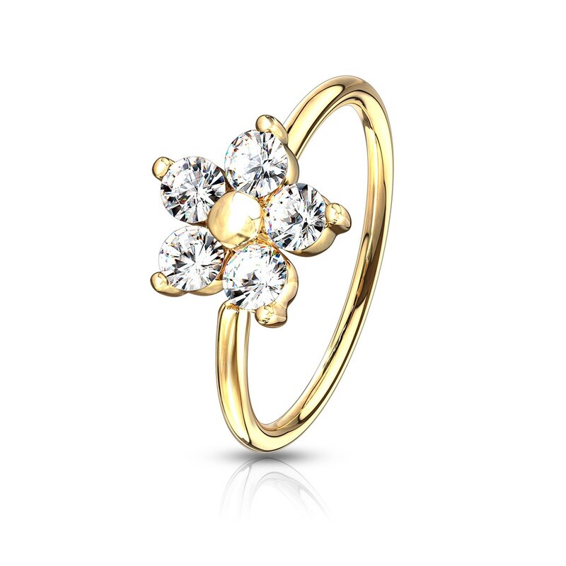 Nasenpiercing Ring Kristallblume 14K vergoldet