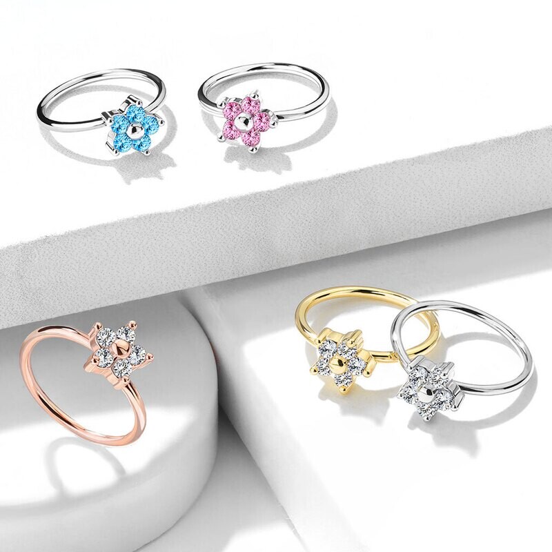 Nasenpiercing Ring Kristallblume 14K vergoldet