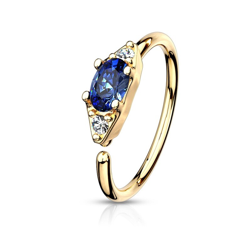 Nasenpiercing Ring saphirblauer Gürtel 14K vergoldet