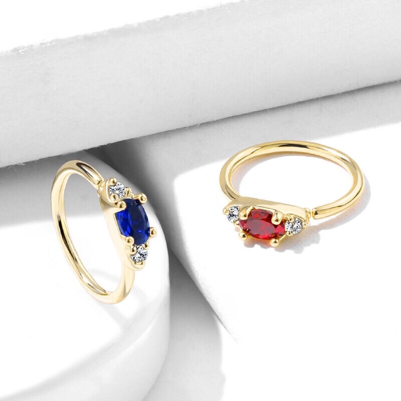 Nasenpiercing Ring saphirblauer Gürtel 14K vergoldet