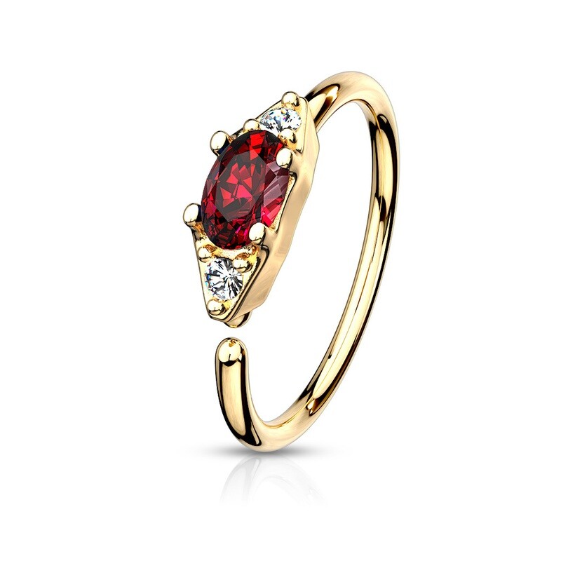 Nasenpiercing Ring karminroter Gürtel 14K vergoldet