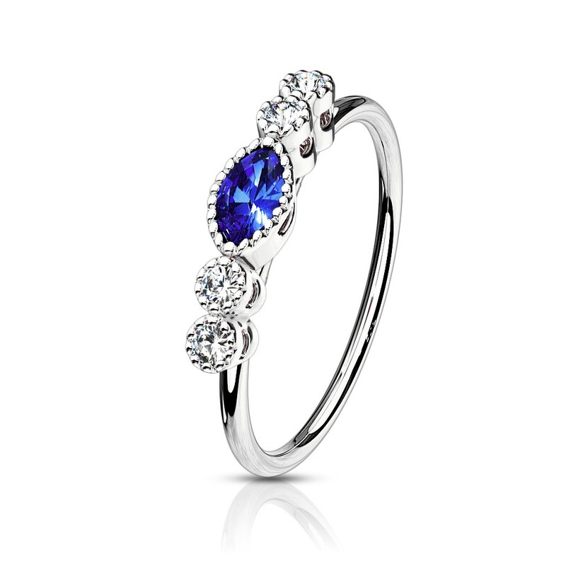 Nasenpiercing Ring blauer ovaler CZ platiniert
