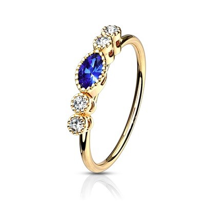 Nasenpiercing Ring blauer ovaler CZ 14k vergoldet