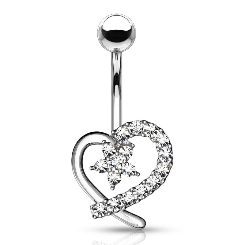 Bauchnabelpiercing Herz und Blume silber