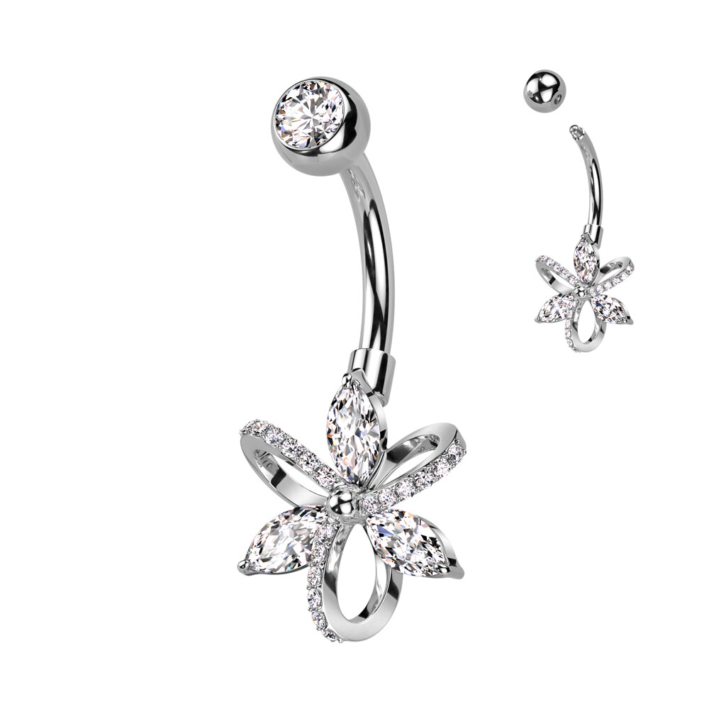 Bauchnabelpiercing Schleife und Blume silber