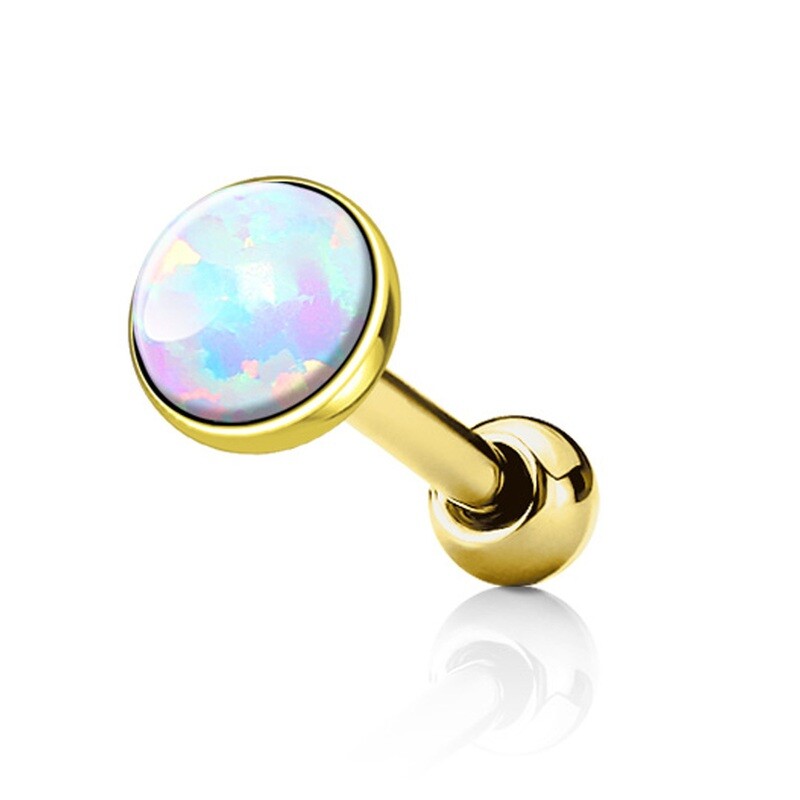 Barbell mit weissem Opal vergoldet