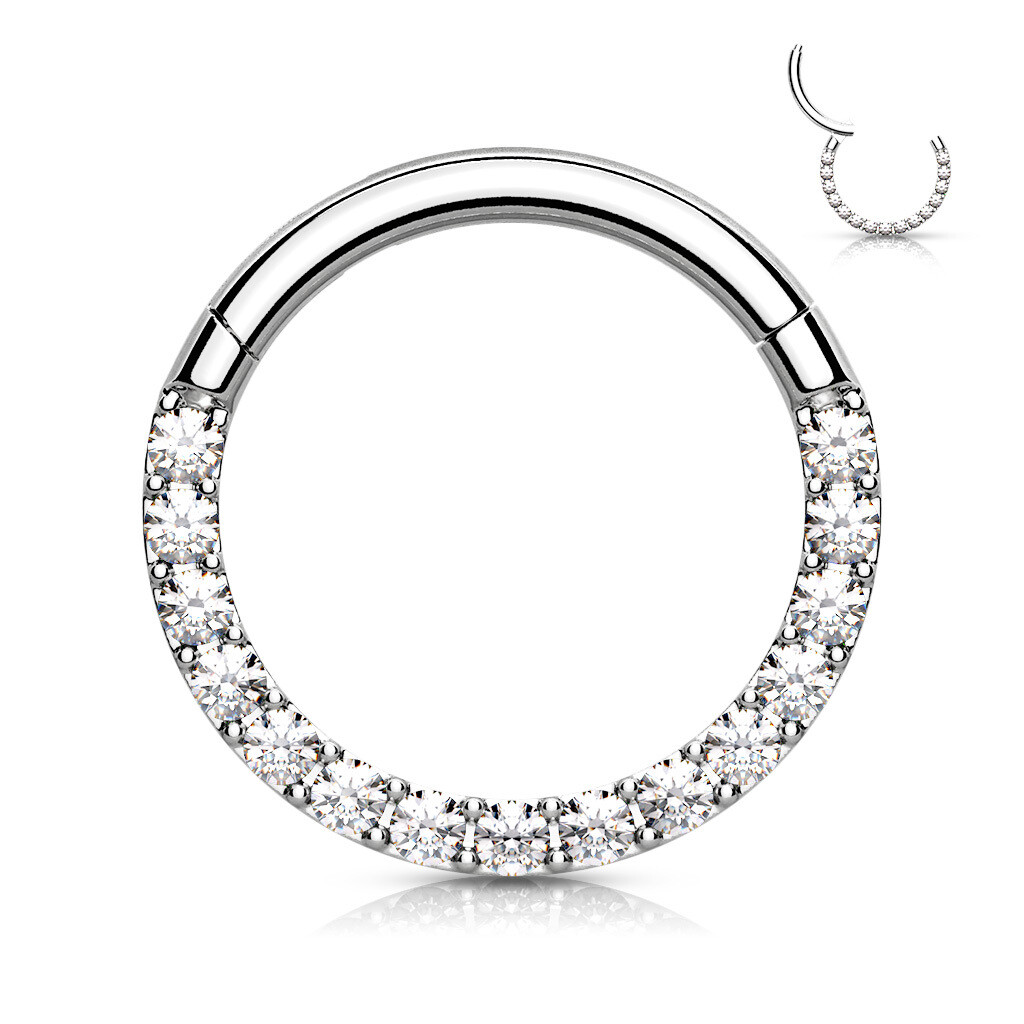 Segmentring Clicker aus Titan CZ Vorderseite silber