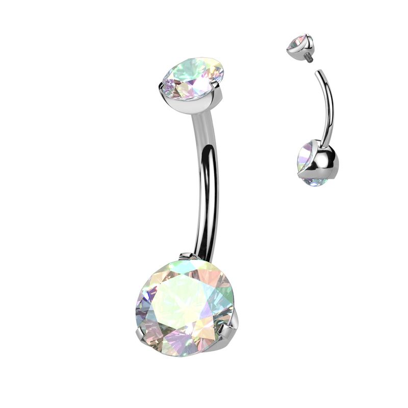 Bauchnabelpiercing aus Titan doppelt besetzt mit Zirkoniasteinen AB