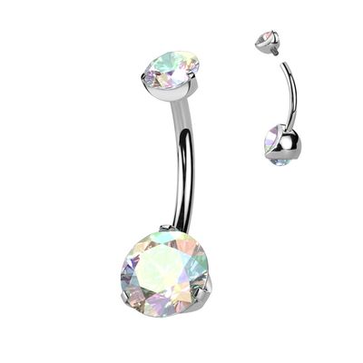 Bauchnabelpiercing aus Titan doppelt besetzt mit Zirkoniasteinen AB