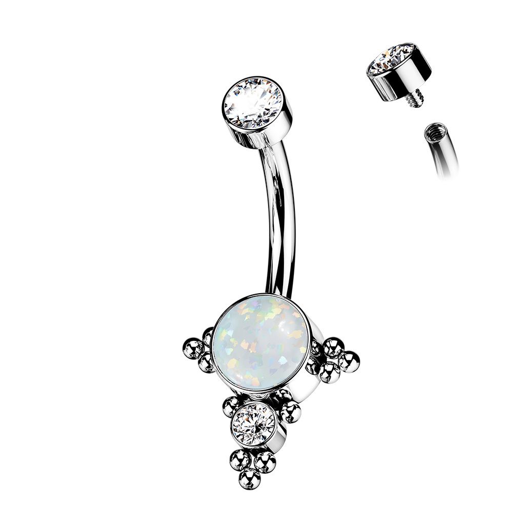 Bauchnabelpiercing aus Titan mit Opal und Kugelclustern