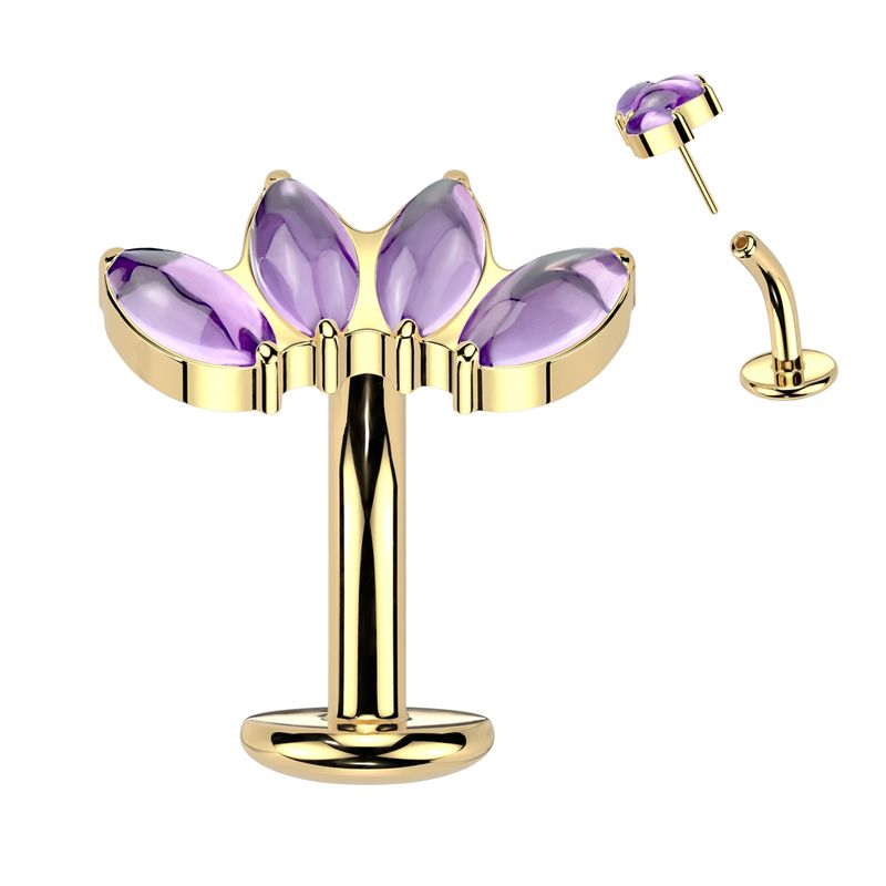 Piercing au nombril en titane avec quatre améthystes