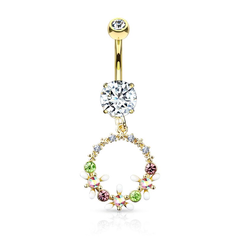 Piercing au nombril Gaia avec fleurs en cristal et pierres