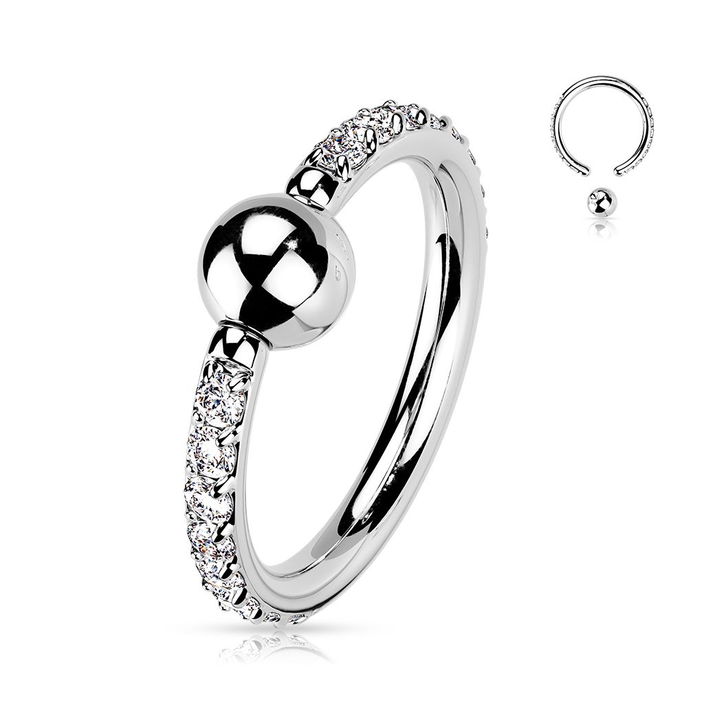 Ball Closure Piercing Ring aus Titan mit Kristallen