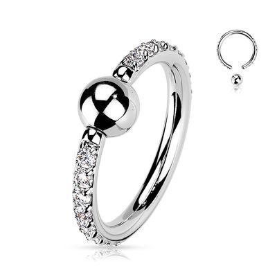 Ball Closure Piercing Ring aus Titan mit Kristallen