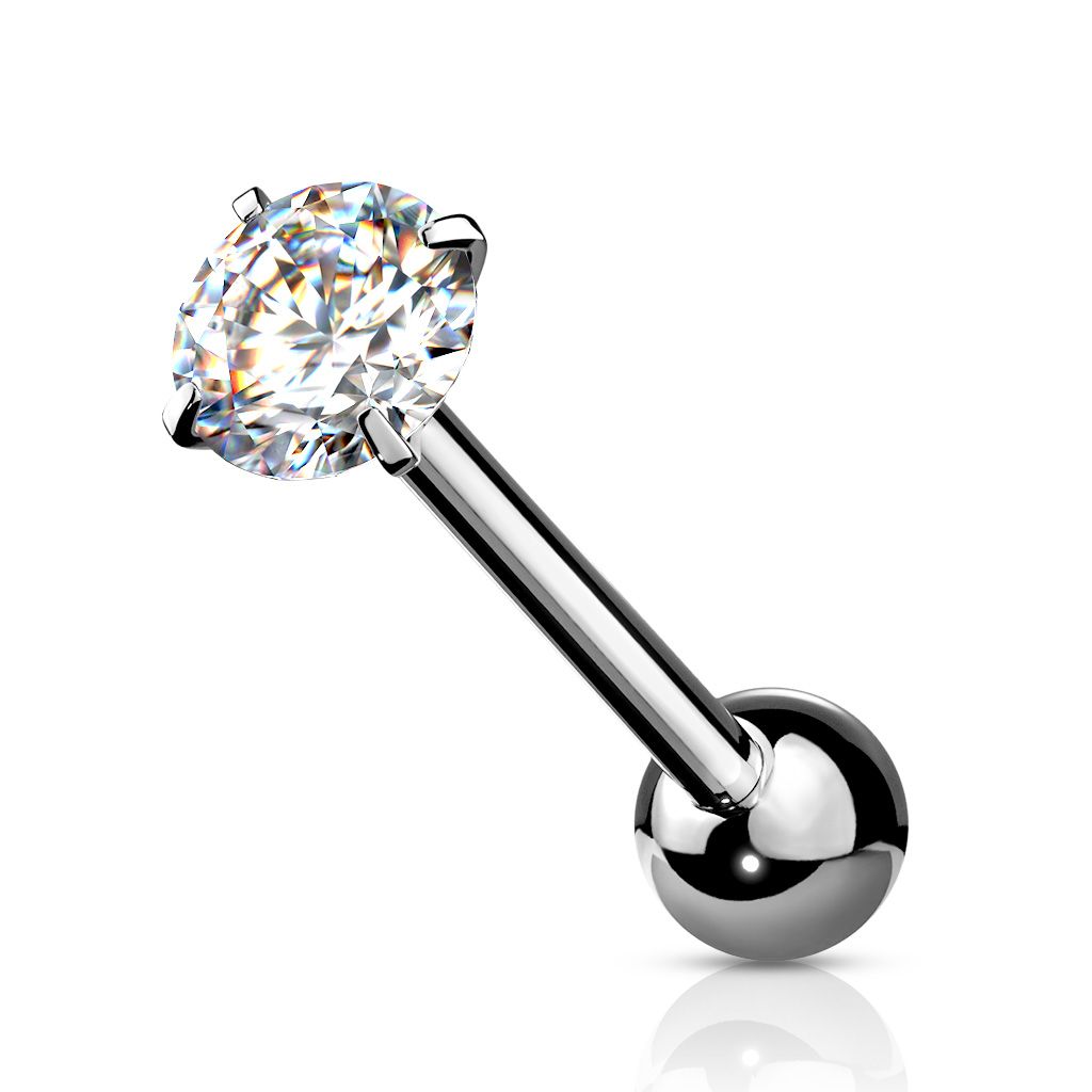 Zungenpiercing mit gefasstem Zirkonia silber