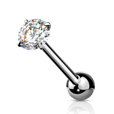 Zungenpiercing mit gefasstem Zirkonia silber