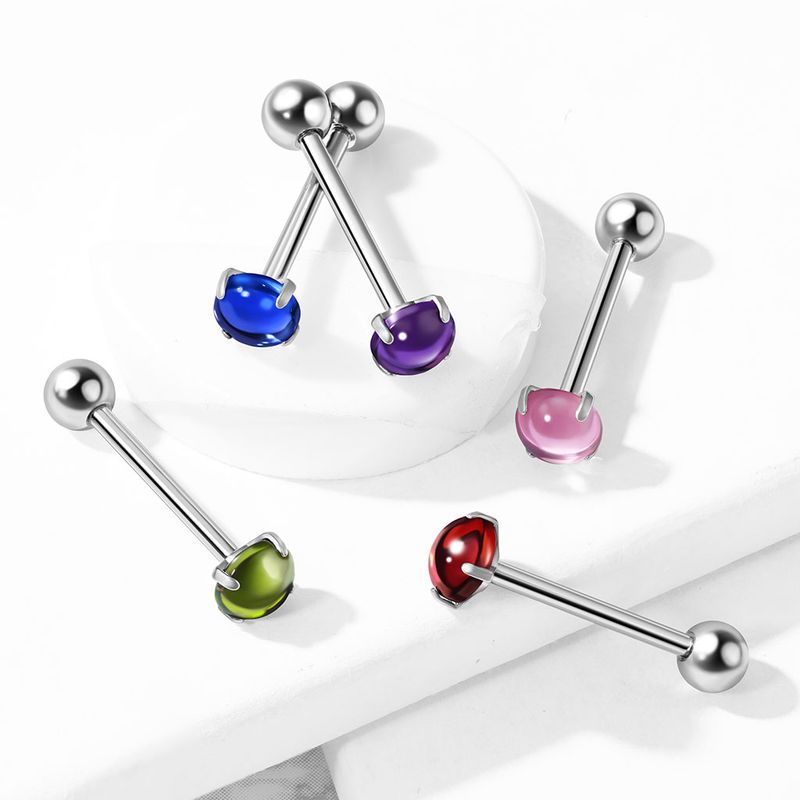 Zungenpiercing mit Zirkonia-Cabochon violett