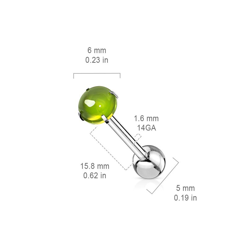 Zungenpiercing mit grünem, im Cabochon-Schliff geschliffenen Kristall