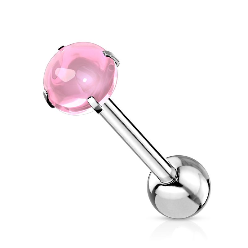 Zungenpiercing mit rosa, im Cabochon-Schliff geschliffenem Kristall