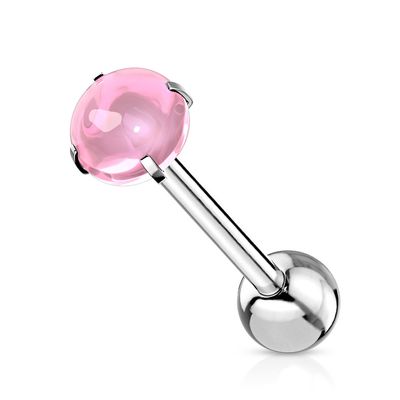 Zungenpiercing mit rosa, im Cabochon-Schliff geschliffenem Kristall