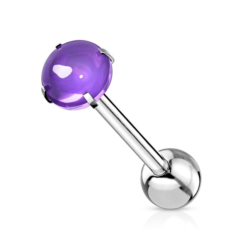 Zungenpiercing mit Zirkonia-Cabochon violett