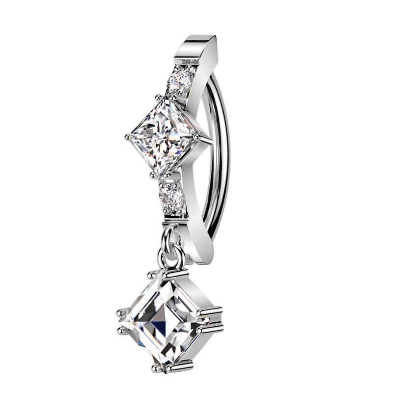 Piercing au nombril anneau losange argenté