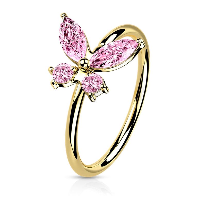 Nasenring 14K Gold Schmetterling pink