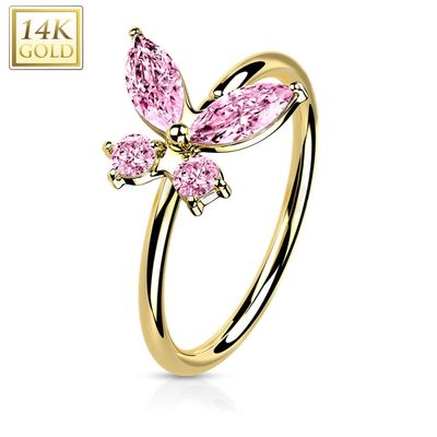 Nasenring 14K Gold Schmetterling pink