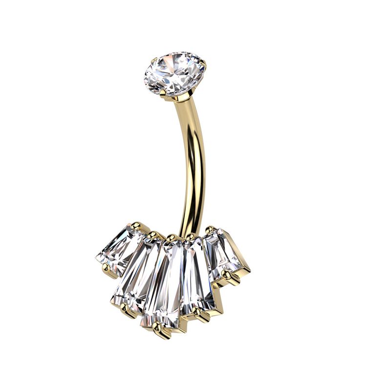 Piercing pour le nombril doré avec des cristaux taille baguette