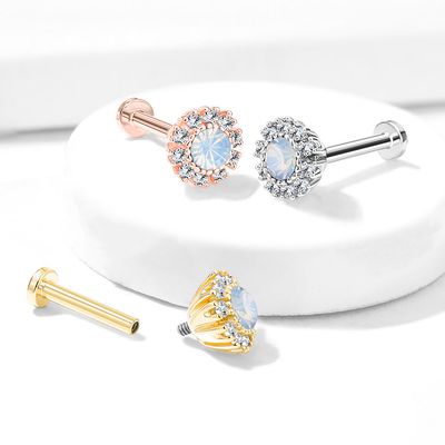 Labret mit Opalitstein und Kristallen rosegold