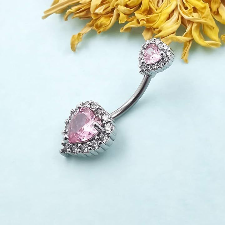 Bauchnabelpiercing Kristallherzen pink