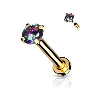 Labret mit gefasstem rundem Kristall weiss